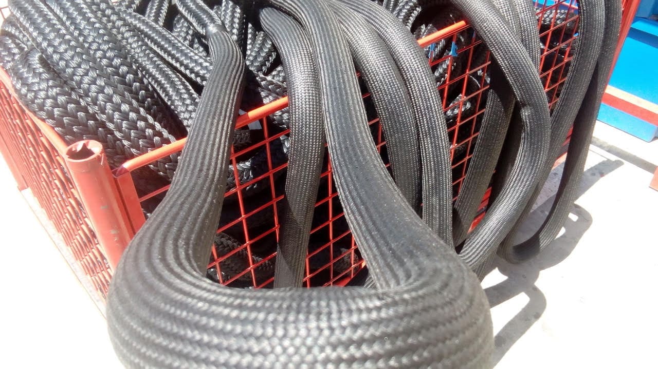 Bucket showing mooring lines
